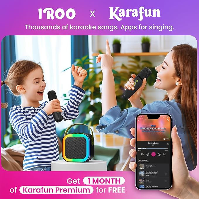 IROO Mini Karaoke Machine for Kids, 2025 TOP Toys Birthday Gifts Ideas for Girls Ages 4, 5, 6, 7, 8, 9, 10, 12+ Years Old, Portable MP3 Player with 2 Wireless Mics for Party-CubbioJoy