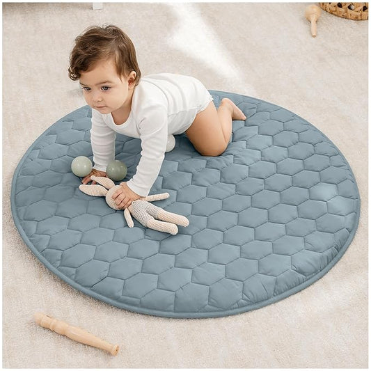 Comfy Cubs Round Kids Play Mat -Small 36 inches Soft Quilted Baby Floor Mat with Non-Slip Bottom - Plush Design for Toddlers' Playtime and Relaxation - Comfortable and Durable - Pacific Blue-CubbioJoy