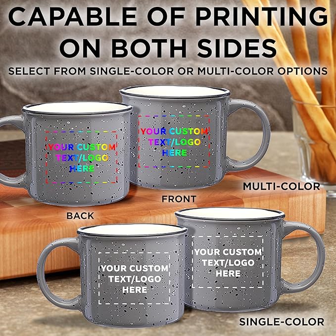 DISCOUNT PROMOS Custom Ceramic Campfire Coffee Mugs 13 oz. Set of 50, Personalized Bulk Pack - Perfect for Tea, Espresso, Cappuccino, Hot Cocoa - Grey-CubbioJoy