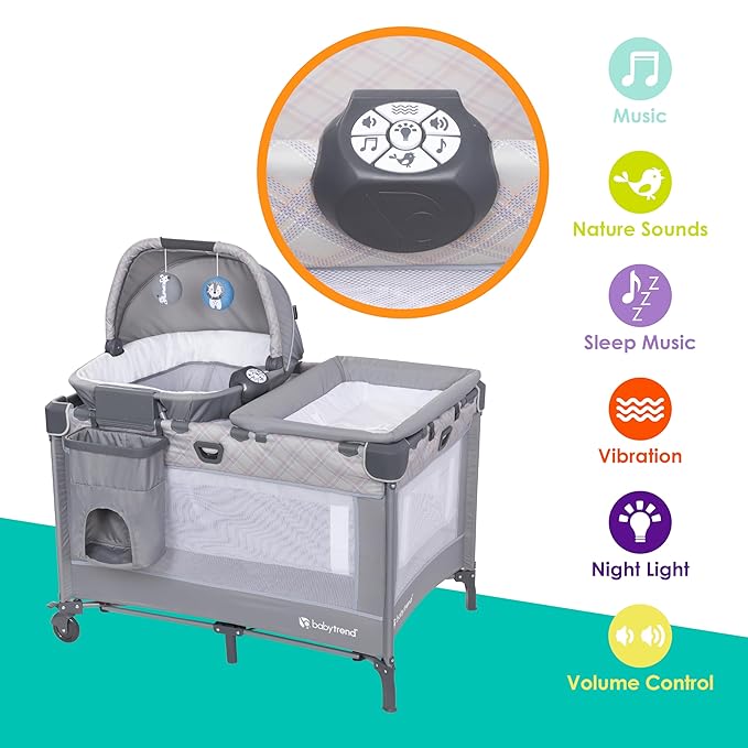 Baby Trend Lullaby Nursery Suite EZ-Fold Playard with Portable Rocking Lounger, Madrid Plaid-CubbioJoy