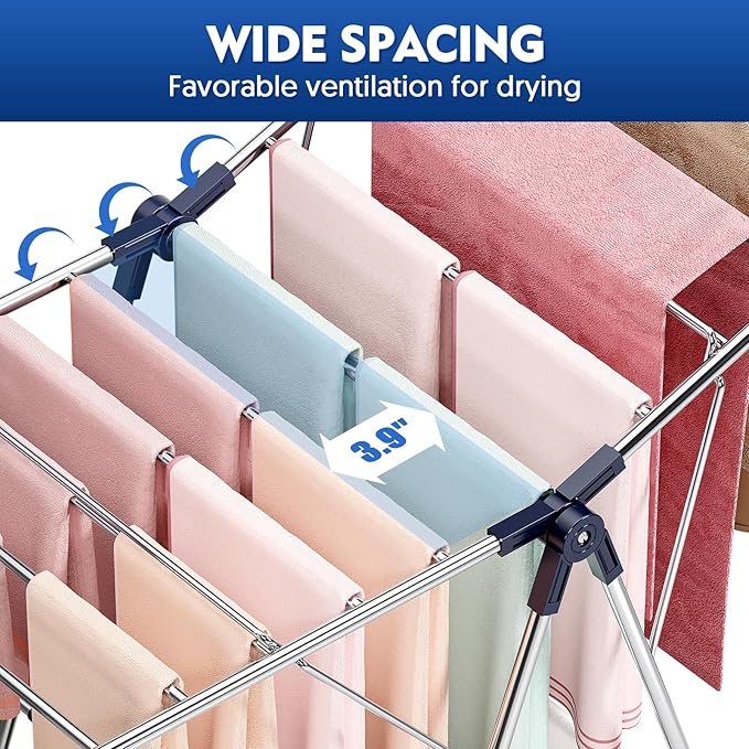 APEXCHASER Clothes Drying Rack, Stainless Steel Drying Rack Clothing with Height-Adjustable, Foldable Gullwings Laundry Drying Rack, Indoor Outdoor Use, No Assembly-CubbioJoy