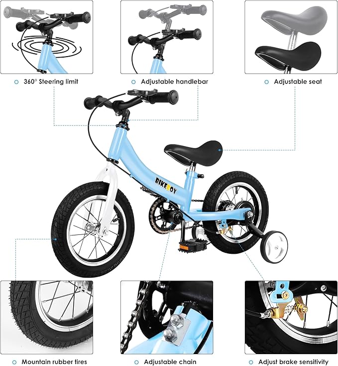 Balance Bike 2 in 1,The Dual Use of a Kids Balance Bike and Toddler Bike, for 2 3 4 5 6 7 Years Old -12 14 16 Inches with Training Theory, Brake, Pedal-CubbioJoy