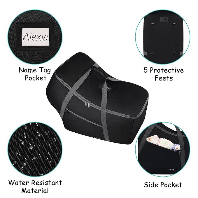 Infant Car Seat Travel Bag Fit Nuna Pipa All Model Car Seat and Base, Fit Doona Baby Stroller, Padded Car Seat Bags for Air Travel, Gate Check Bag with Side Pocket, 5 Protective Feet, Storage Bag-CubbioJoy
