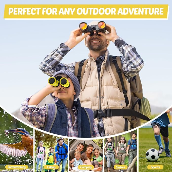 Binoculars for Kids, Kids Binoculars Toys for 3 4 5 6 7 8 Years Boys and Girls, Set with Magnifying Glass & Compass - Birthday Gifts Outdoor Toy for Kid Ages 3-8 Toddler Camping (Yellow)-CubbioJoy