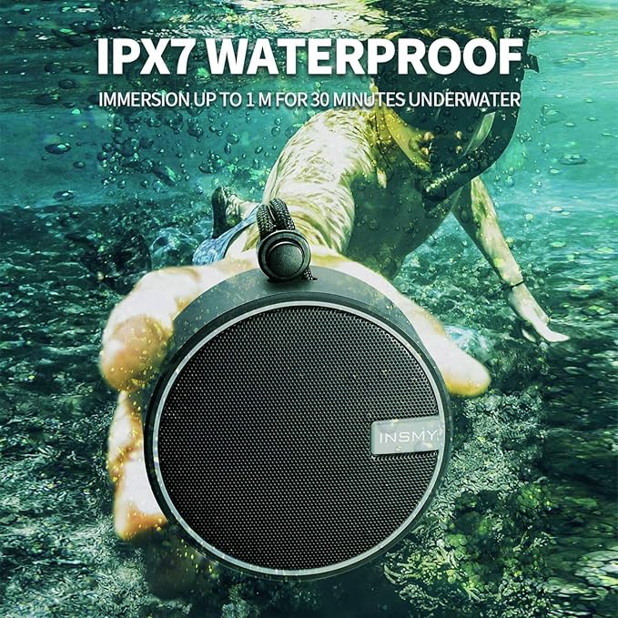 INSMY C12 IPX7 Waterproof Shower Bluetooth Speaker, Portable Small Speaker, Speakers Bluetooth Wireless Loud Clear Sound Support TF Card Suction Cup for Kayak Canoe Beach Gift (Black)-CubbioJoy