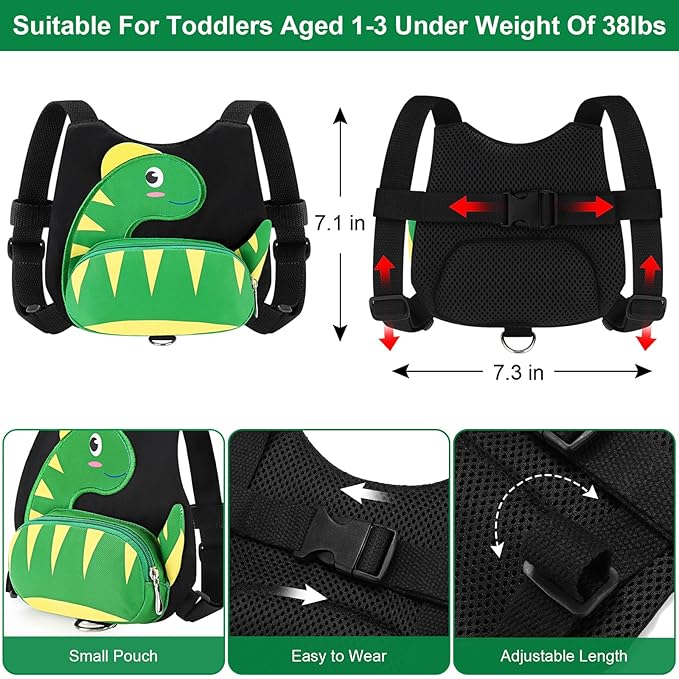 Accmor Toddler Harness Leash + Anti Lost Wrist Link, Cute Dinosaur Kids Harness with Leash, Adorable Child Harness Leash Wristband Strap Belt Protector for Baby Boys Girls to Outdoor Travel-CubbioJoy