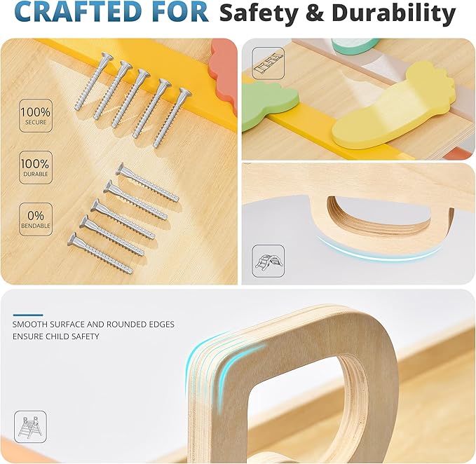 BlueWood 10-in-1 Pikler Triangle Set, Toddler Climbing Toys Indoor, Montessori Climber, Baby Jungle Gyms with Arch, Extra Rope Ladder & Footprint Balance Beam - Rose Garden-CubbioJoy