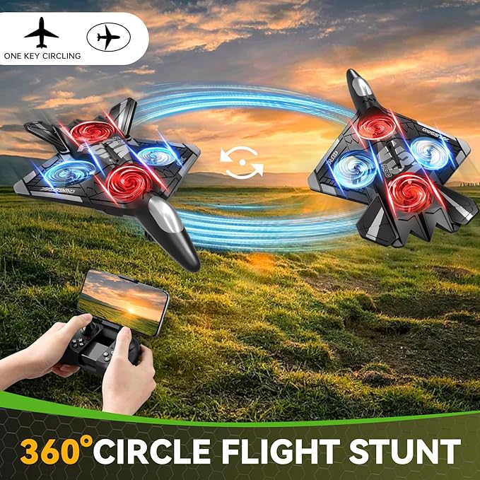 4DRC V31 RC Plane with Camera, Foam Remote Control Drones with Camera for Kids Adults 8-12 12-16, Remote Control Airplane Fighter Jet with Light, 360° Flip Fighter Jet Toy-CubbioJoy