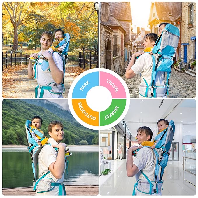 Baby Hiking Backpack Carrier with Rain Cover Sun Shade - Safe Backrest & Ergonomic Seat for Toddlers - Holds Up to 40 Pound - 6 Months to 3 Years-CubbioJoy