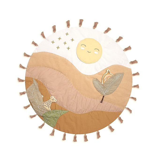 Crane Baby Activity Mat with Interactive Toys, Safari Zoo Themed Tummy Time Floor Mat, 36x36 Quilted Cotton Playmat, Infant Development Toys, Playmats for Newborn-CubbioJoy