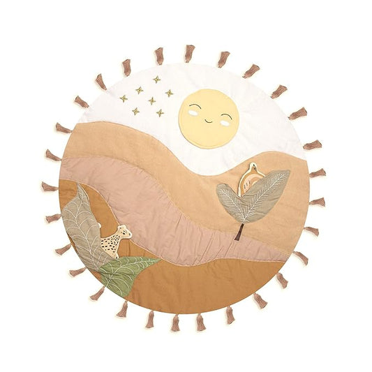 Crane Baby Activity Mat with Interactive Toys, Safari Zoo Themed Tummy Time Floor Mat, 36x36 Quilted Cotton Playmat, Infant Development Toys, Playmats for Newborn-CubbioJoy