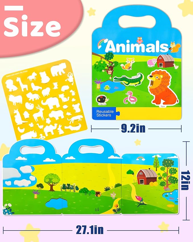 Benresive Reusable Sticker Books for Kids 2-4, Sticker Books for Toddlers 1-3 2-4, Toddler Travel Toys Activities Crafts Gifts - Animal-CubbioJoy