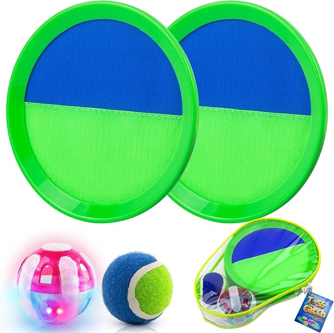 Ayeboovi Kids Outdoor Beach Pool Toys Toss and Catch Ball Set Upgraded Light UP Ball Yard Lawn Games for 3-10 Years Boys Girls Toddlers Easter Basket Stuffers-Green-CubbioJoy