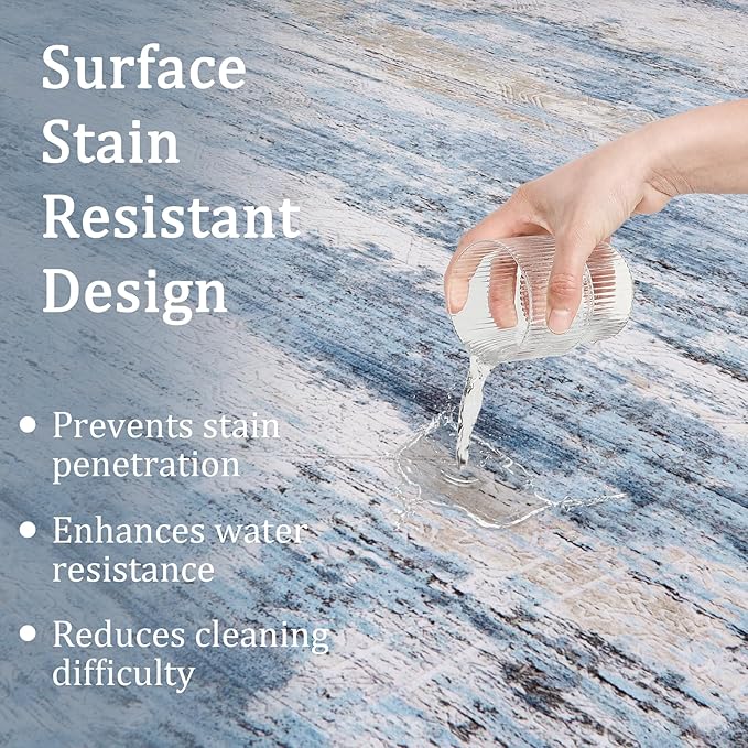 8x10 Area Rug Living Room Rugs - Washable Rug Large Modern Abstract Soft Thin Carpets Indoor Floor No Slip Vintage Carpet for Bedroom Under Dining Table Nursery Home Office Decor Blue-CubbioJoy