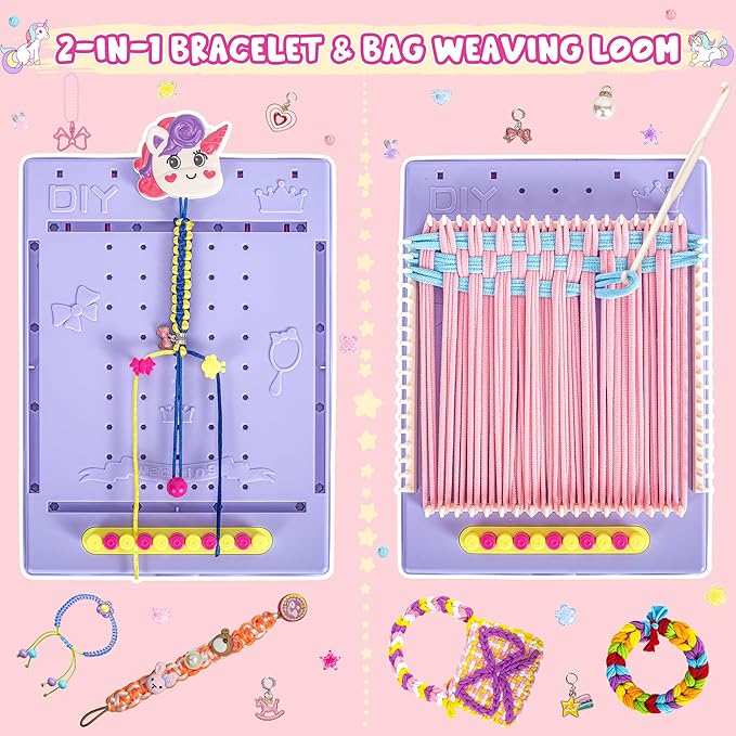 2-in-1 400 Pcs Friendship Bracelet Making Kit for Girls,Weaving Loom Kit Toys, Craft Kits for Kids,Age 6-12 Year Old Girls Gifts Ideas, Bracelet & Coaster & Bag Weaving Making kit-CubbioJoy