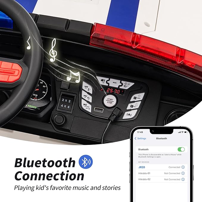 12V 7Ah Electric Police Car Ride on Toy for Big Kids, 2 Seater Kids Ride on Car SUV w/Remote Control, Bluetooth - White-CubbioJoy