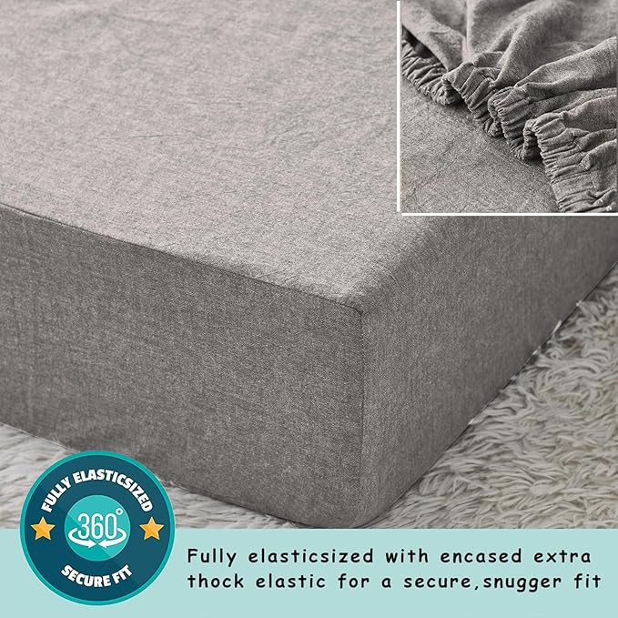 Brandream Baby Crib Bedding Set for Girls Boys Gender Neutral Boho Bohemian Farmhouse Chic Ruffle 6-Piece Nursery Bedding Set - 100% Washed Cotton Gray Grey-CubbioJoy