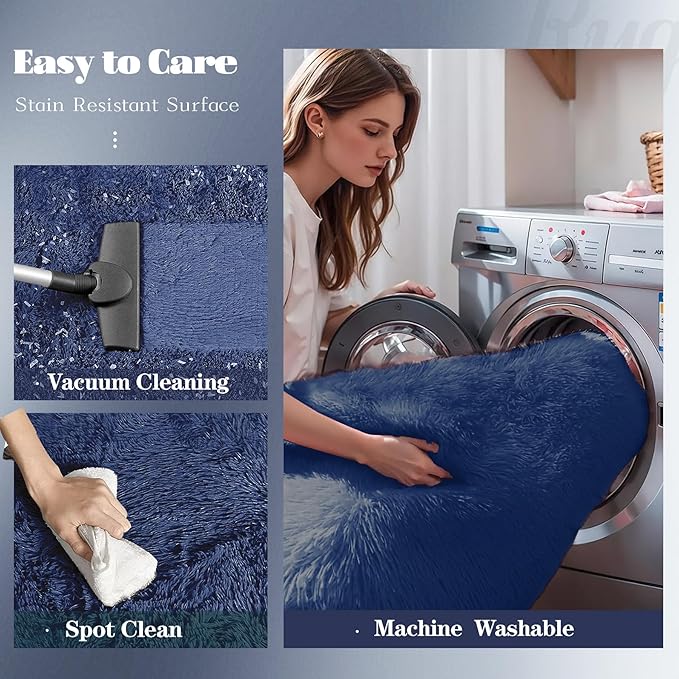 4x6 Area Rug for Living Room: Fluffy Shag Soft Washable Rugs Fuzzy Plush Indoor Carpet for Bedroom Nursery Playroom Dorm Kids Girls Boys Room (Navy Blue, 4'x6')-CubbioJoy