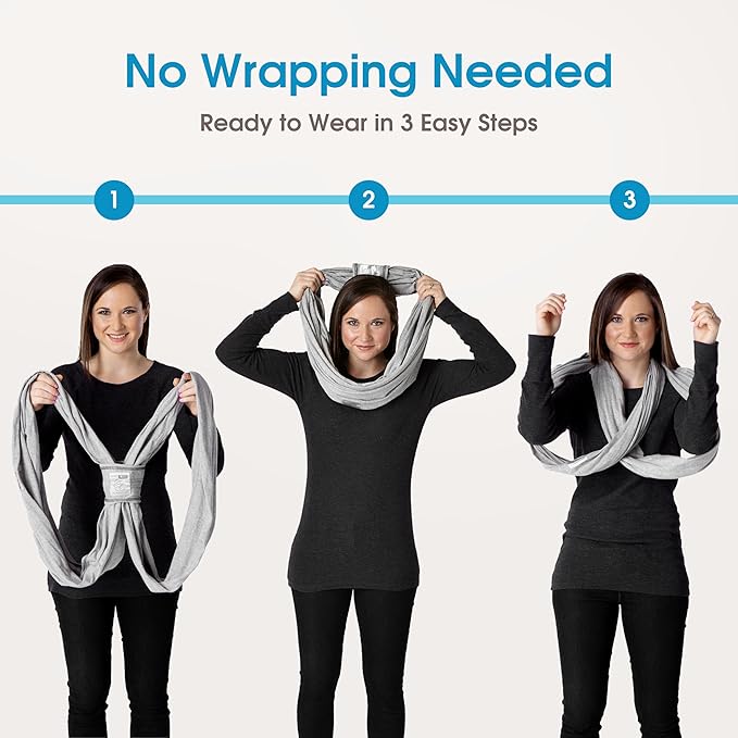 Baby K'tan Baby Wrap Carrier - Pre Wrapped and Simple as 1-2-3, Pillowy Soft, Slip On - Not Like Any Newborn Sling, No Rings, No Tying, No Buckles - Original Sweetheart Grey (Large)-CubbioJoy
