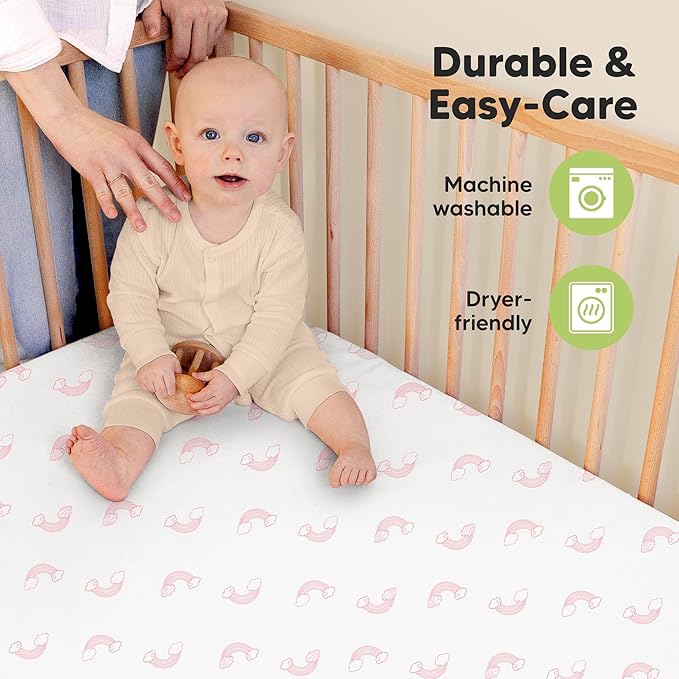 KeaBabies 2-Pack Organic Crib Sheets for Boys, Girls - 52x28 Fitted Crib Mattress Sheet Neutral, Breathable Jersey Cotton Cover for Baby Bed, Toddler Mattress, Soft & Cute Prints (Dreamland)-CubbioJoy