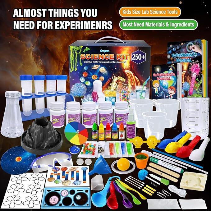 250 Experiments Kits for Kids, Science S.T.E.M Projects Scientific Toys for Boys Girls Gifts Ideas Birthday Christmas, Erupting Volcano, Planet, Bouncy Ball,Chemistry Scientist Set-CubbioJoy