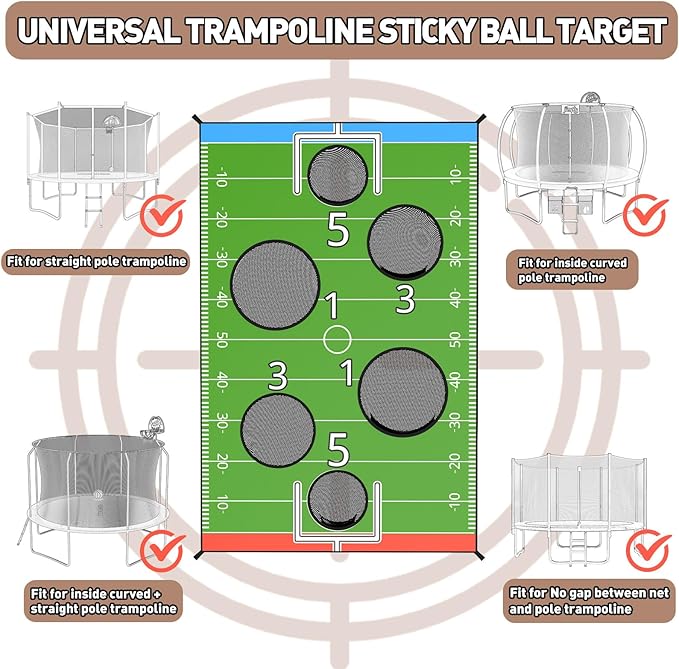 jumpfly Trampoline Football Game Accessories, Toss Throwing Target Net Fits 8 FT/10 FT/12 FT/14 FT Recreational Trampolines with Two Footballs - Trampoline Indoor Outdoor Party Games for Kids-CubbioJoy