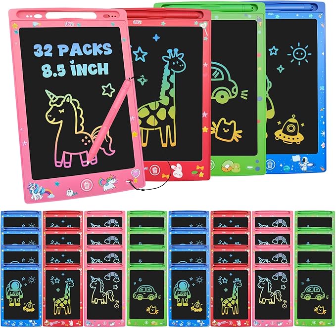 32 Pack LCD Writing Tablet for Kids, Erasable and Reusable Toddler Doodle Board in 8.5 inch, Ideal Educational Drawing Pad for Learning Toy for Ages 3-8 Gifts for Girls Boys-CubbioJoy