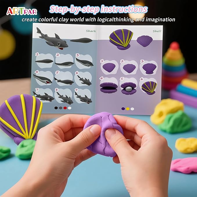 ARTPAR Air-Dry Clay Kit for Kids,12 Marine Animals‌ Modeling Magic Clay Sculpting Tools Set,Non-Toxic, Ultra-Light,Creative DIY School Arts & Crafts Gifts for Boys & Girls Ages 3-12-CubbioJoy