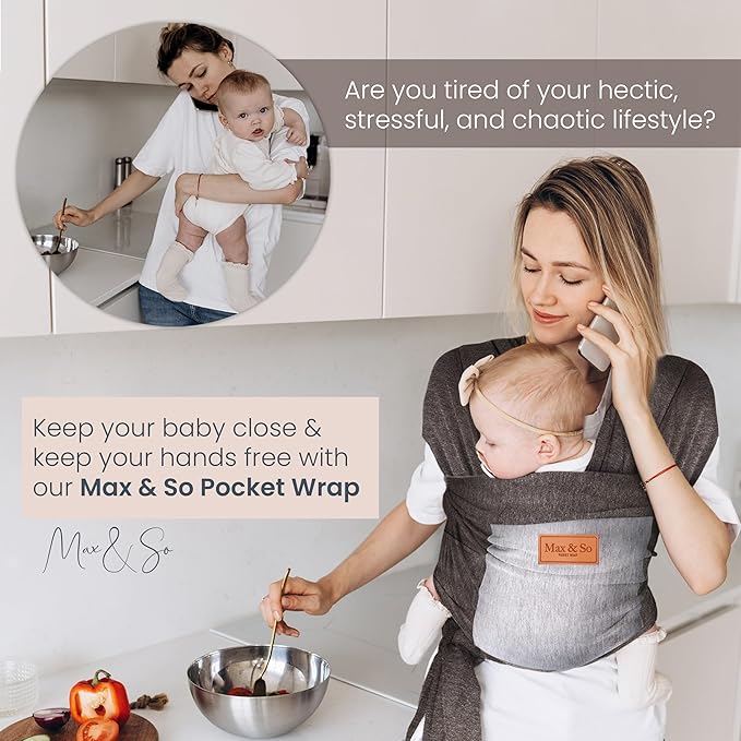 Baby Wraps Carrier Newborn to Toddler – Soft, Hands-Free & Stretchy – Cotton – Ergonomic, Breathable, Machine Washable – Newborn Baby Sling Carrier – Adjustable Fit (8-35 lbs)-CubbioJoy