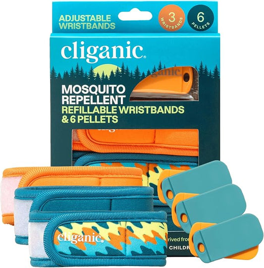 Cliganic Mosquito Repellent Pack (3 Wristbands + 6 Refill Pellets) - Adjustable, Natural DEET-Free, Essential Oil Infused-CubbioJoy