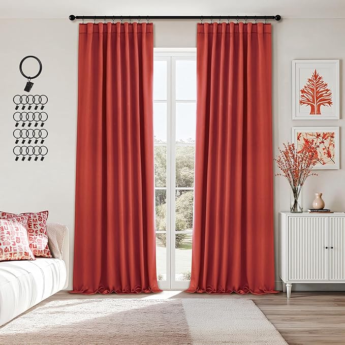 ANRODUO Back Tab Blackout Curtains for Bedroom Living Room, Rod Pocket Pinch Pleated Thermal Insulated Room Darkening Curtains 96 Inches Long 2 Panels, Burnt Orange, 42 x 96 Inch-CubbioJoy