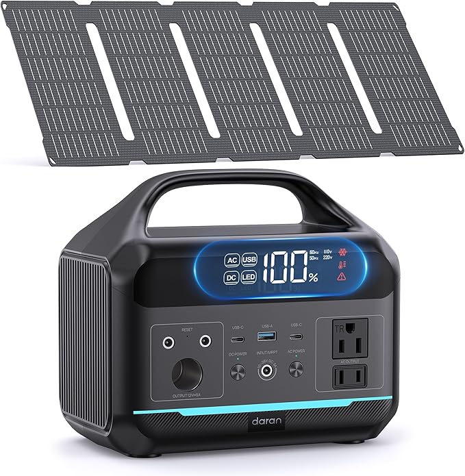 DARAN Solar Generator 192Wh with 30W Solar Panel, Portable Power Station 300W (600W Surge), 8 Outputs LiFePO4 Battery, Portable Charger for Camping, Emergency, Outdoor Off-Grid Use-CubbioJoy