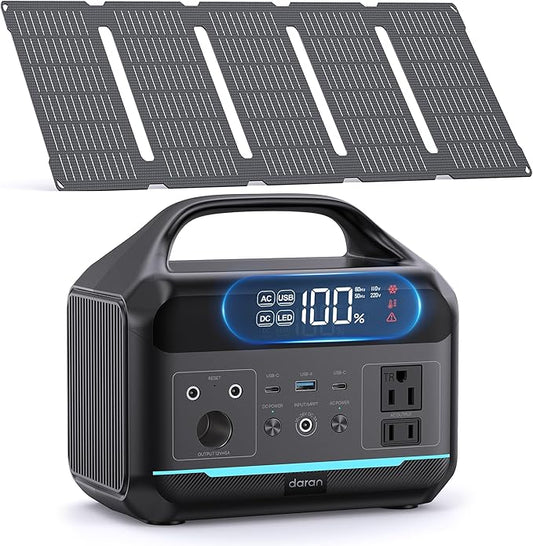 DARAN Solar Generator 192Wh with 30W Solar Panel, Portable Power Station 300W (600W Surge), 8 Outputs LiFePO4 Battery, Portable Charger for Camping, Emergency, Outdoor Off-Grid Use-CubbioJoy