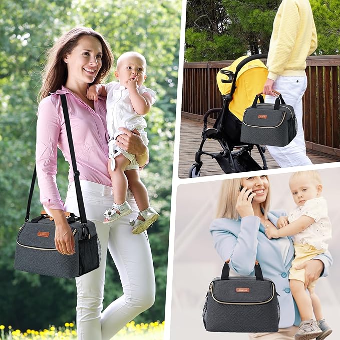 Breastmilk Cooler Bag with Ice Pack Fits 6 Baby Bottles up to 9 Ounce, Wearable Breast Pumps Cooler Bag for Nursing Mom Daycare, Work, Travel- Dark Grey-CubbioJoy