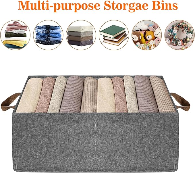 10 Pack Large Capacity Storage Bins, 25L Fabric Closet Organizer With Handles, Collapsible Baskets for Shelves, Clothing, Sheets, Books, Toys (Gray)-CubbioJoy
