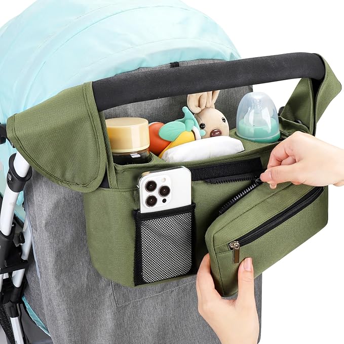Accmor Universal Stroller Organizer with Insulated Cup Holder Detachable Phone Bag and Shoulder Strap,Stroller Bag Caddy Organizer Fits for Uppababy, Baby Jogger, Britax Strollers-CubbioJoy