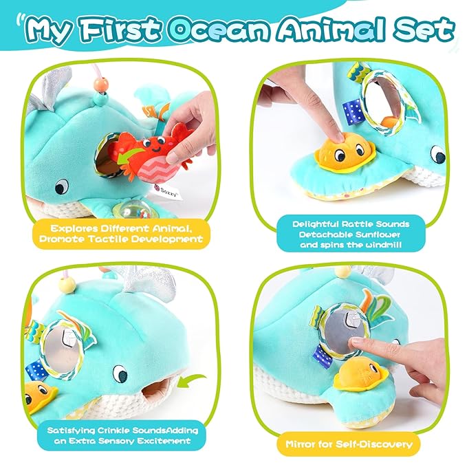 Koty Baby Toys 6-12 Months, Montessori Sensory Toys,My First Ocean Whale House Toy with 6 Sea Animals | Bell Shell, Squeaky Seahorse & Crinkle Paper | Baby Gift-CubbioJoy
