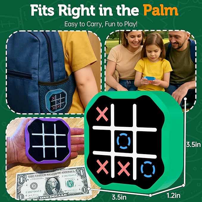 3 in 1 Electronic Tic Tac Toe Game, Handheld Digital Tic Tac Toe Bolt Game with Silent Mode, Portable Learing Toy Gift for Kids & Adults, Green(One Pack)-CubbioJoy