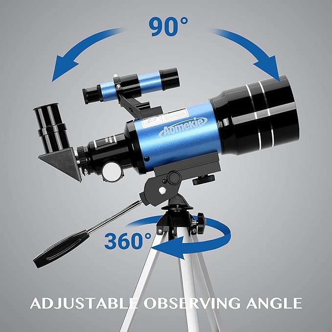 AOMEKIE Telescopes,70mm Aperture 300mm Table Tripod, Astronomical for Beginners,2 Eyepieces 150X with Smartphone Adapter Moon Filter 3X Barlow-CubbioJoy