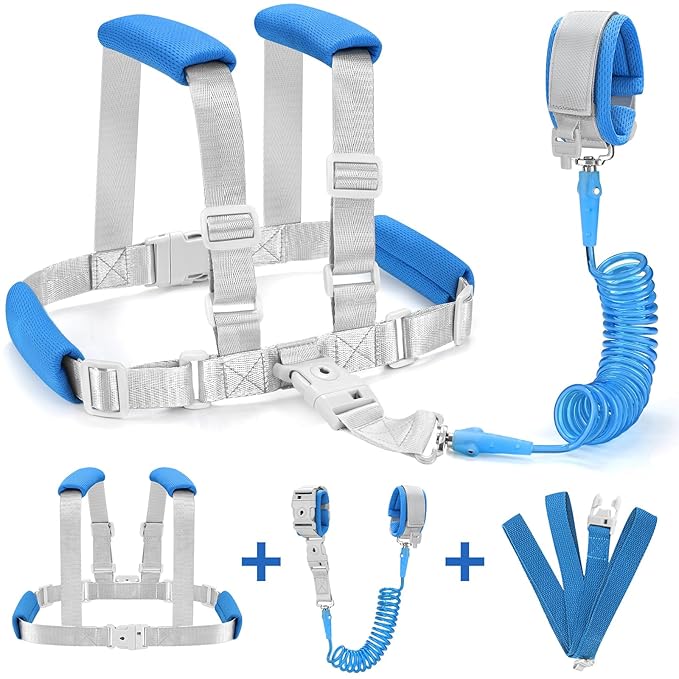 Accmor 3 in1 Toddler Harness Leash, Soft Kid Harness with Anti Lost Wrist Link, Baby Leash, Leash for Toddlers, Child Walking Harness Kids Leash Wristband Rope Belt with Lock for Baby Boys-CubbioJoy
