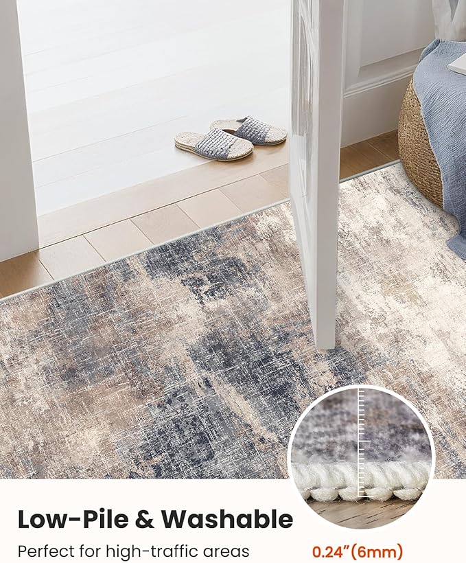 AMADA HOMEFURNISHING Washable Entry Rug, 2x3 Modern Abstract Rug with Short Pile and Non-Slip Backing, Small Rug with Abstract Pattern for Entryway, Kitchen and Living Room, Brown-CubbioJoy