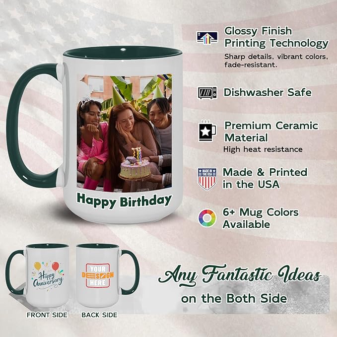 Custom Mug Upload Your Picture Personalized Coffee Mug with Photo Text Name Customized Cup Unique Ideas Gifts for Men Women Mom Dad Girlfriend Boyfriend Friend Family (Dark Green, 11oz)-CubbioJoy