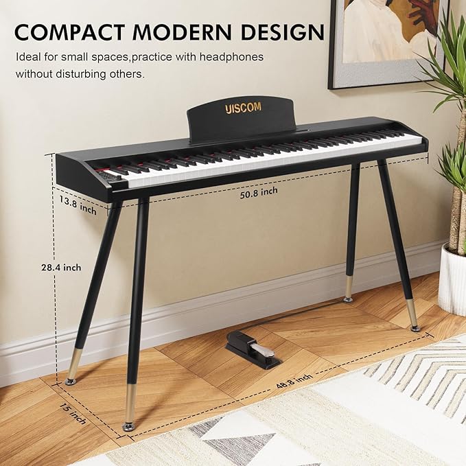Digital Piano Keyboard for Beginners,Full Size 88 Key Semi-Weighted Keyboard Electric Piano with Stand,Power Adapter,Sheet Music Stand,Pedal,Headphone,USB-MIDI Compatibility,Wood Black-CubbioJoy