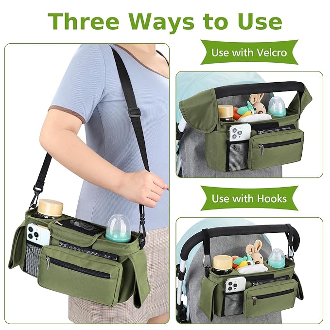 Accmor Universal Stroller Organizer with Insulated Cup Holder Detachable Phone Bag and Shoulder Strap,Stroller Bag Caddy Organizer Fits for Uppababy, Baby Jogger, Britax Strollers-CubbioJoy