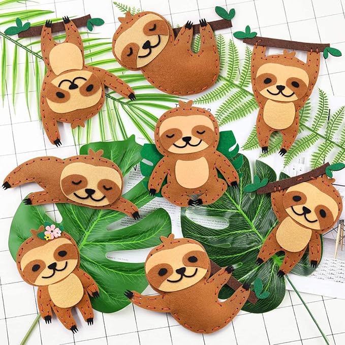 CiyvoLyeen Sloth Sewing Craft Kit Jungle Animal DIY Craft Sewing Kit for Girls and Boys Educational Sewing Kits for Kids Age 8 9 10 11 12 Craft Kit Includes 8 Projects-CubbioJoy
