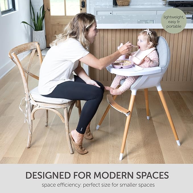 Convertible High Chair for Babies, Toddlers, Kids & Children - Wooden Highchair with Adjustable Height & Dishwasher Safe Tray - Wood Feeding & Dining Chair - Converts to Booster Seat - KoolaBaby-CubbioJoy