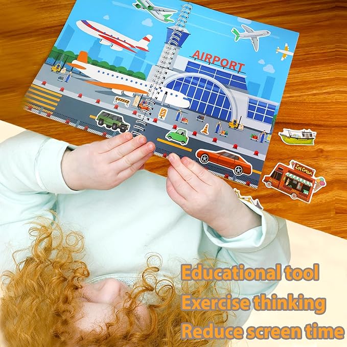 Jelly Sticker Books for Toddlers 2-4 Years, Reusable Sticker Book for Kids 1-3, Toddler Travel Essentials Vehicles Stickers for Kids Toddler Plane Activities (Vehicles)-CubbioJoy