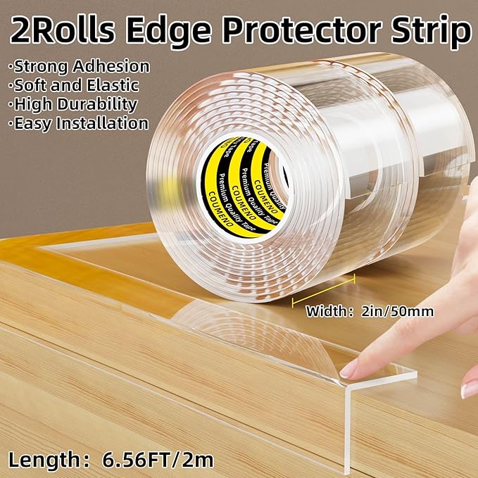 2Pack Clear Edge Protector,Safe Corner Protector, Anti-Sharp Edge Protector, for Furniture, Drawers, Tables, Cabinets 2inX6.56FT-CubbioJoy