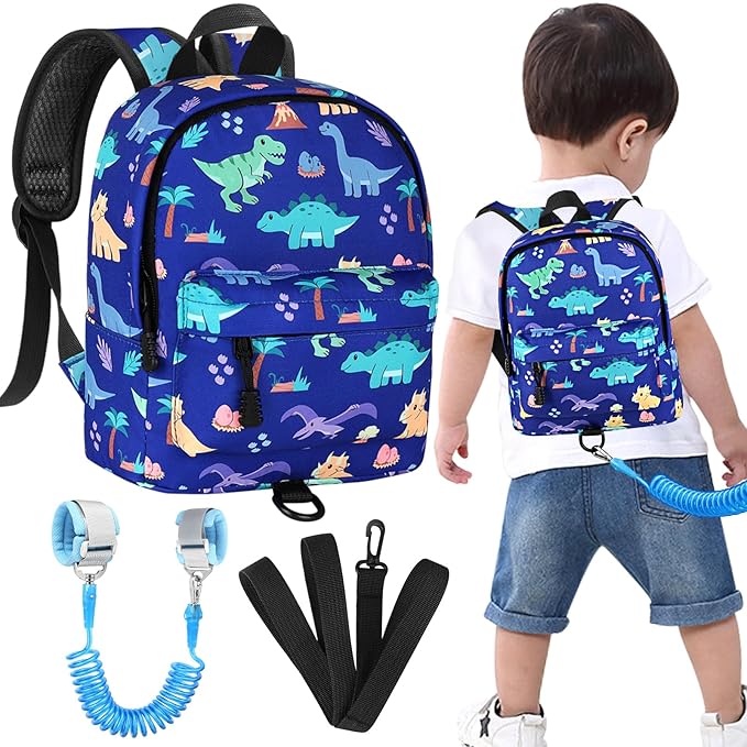 Accmor Toddler Backpack Leash, Cute Dinosaur Kids Backpack with Anti Lost Wrist Link, Mini Child Backpack Leash Walking Harness for Outdoor Travel, Adorable Backpack Tether for Baby Boys 1-3-CubbioJoy