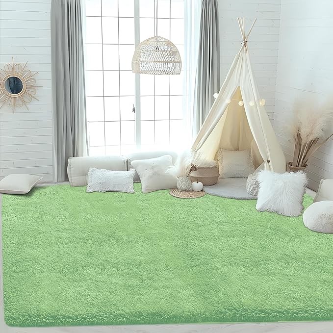 4x6 Area Rug for Living Room: Fluffy Shag Soft Washable Rugs Fuzzy Plush Indoor Carpet for Bedroom Nursery Playroom Dorm Kids Girls Boys Room (Sage Green, 4'x6')-CubbioJoy